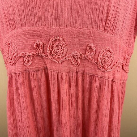 Only Necessities Midi Dress 18 W Coral Ruffles‎ Embroidery Gauzy Coastal Beachy - Picture 5 of 13